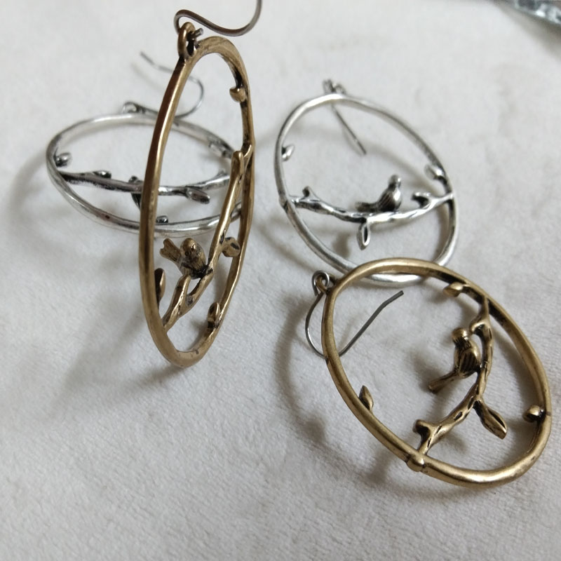 Vintage Fashion Look - Pendientes colgantes de pájaro Vintage de