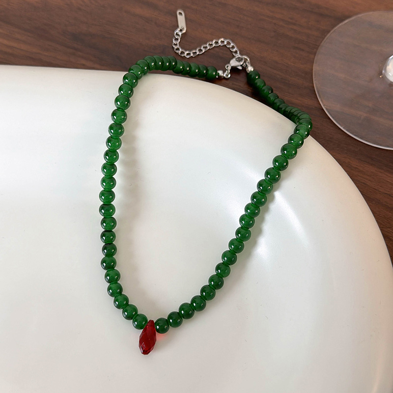 Vintage Fashion Look - Collar vintage de cuentas verdes con