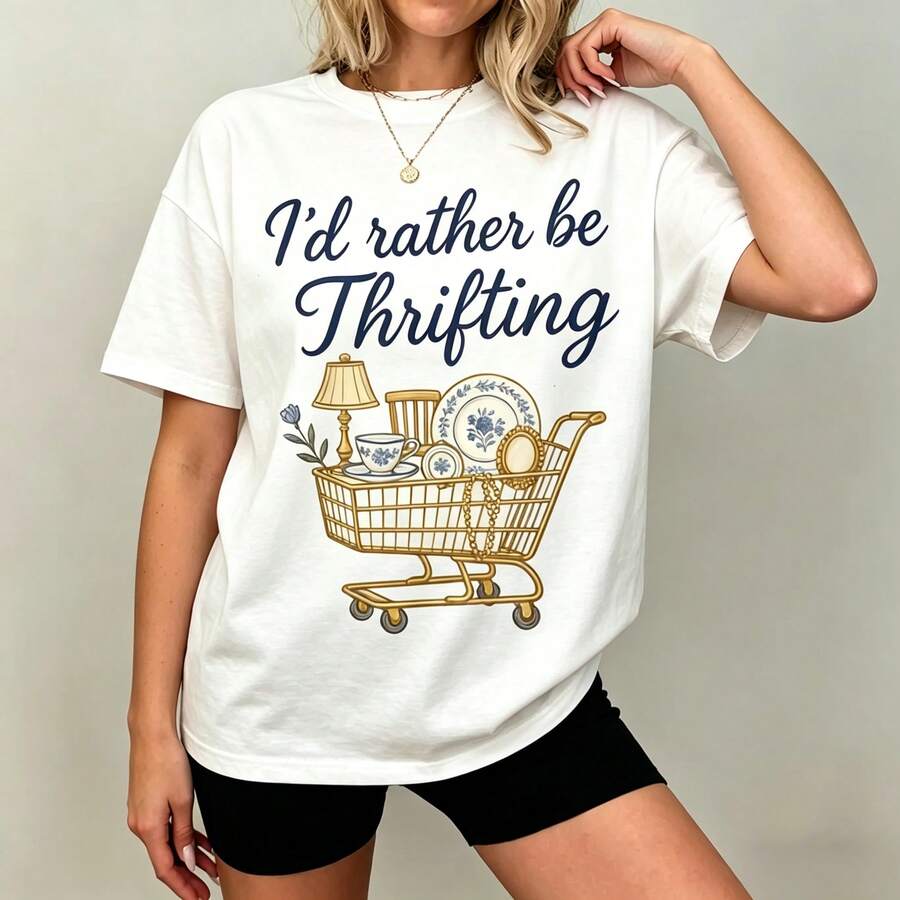 Thrift Vintage Fashion Usa - Camiseta Gráfica 100% Algodón con Estampado